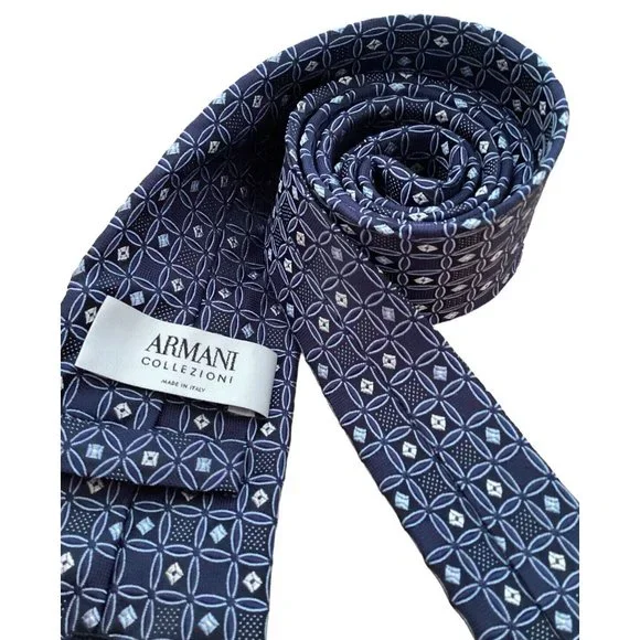 ARMANI COLLEZION Blue Geometric Silk Tie Made In Italy 60-3.1/4 EX COND